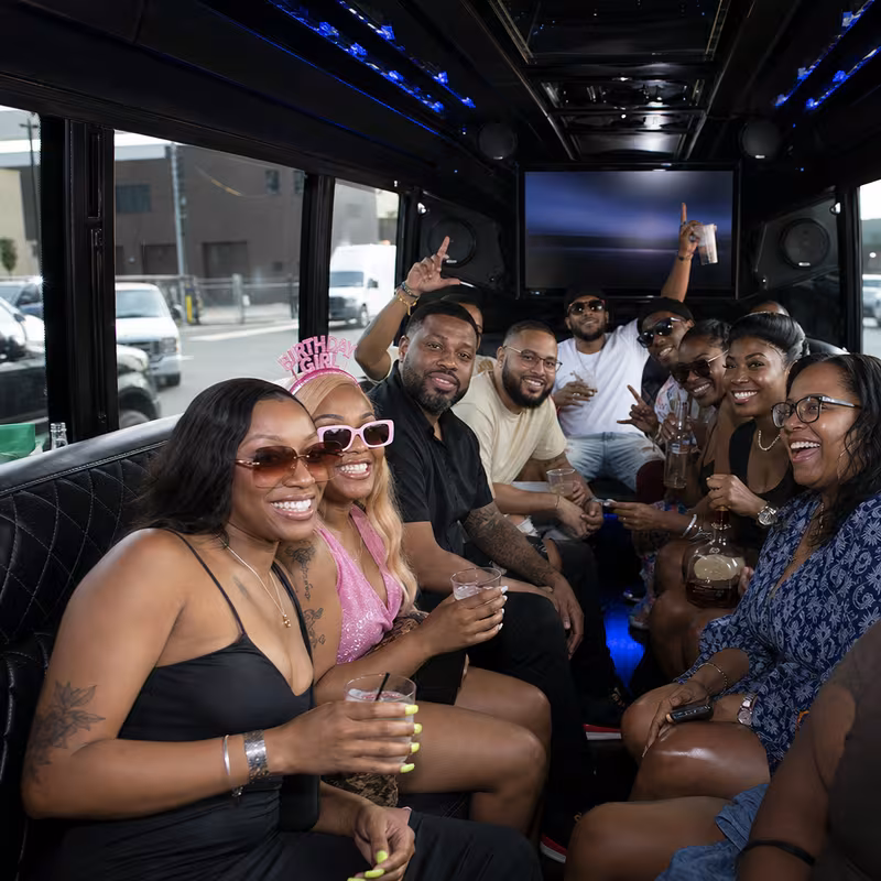 Black Mercedes Sprinter van staged for an Augusta Birthday Transportation group