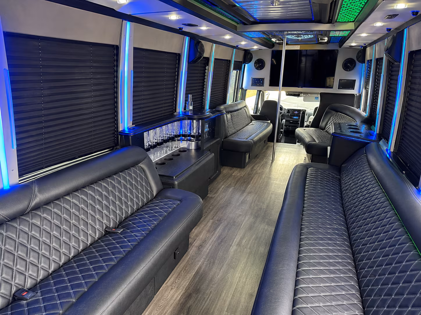 Passenger seating aboard a party bus rental serving Augusta