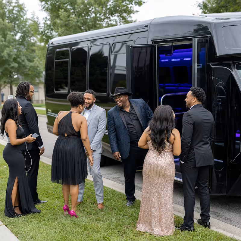 Passengers loading luggage while boarding an Augusta group shuttle
