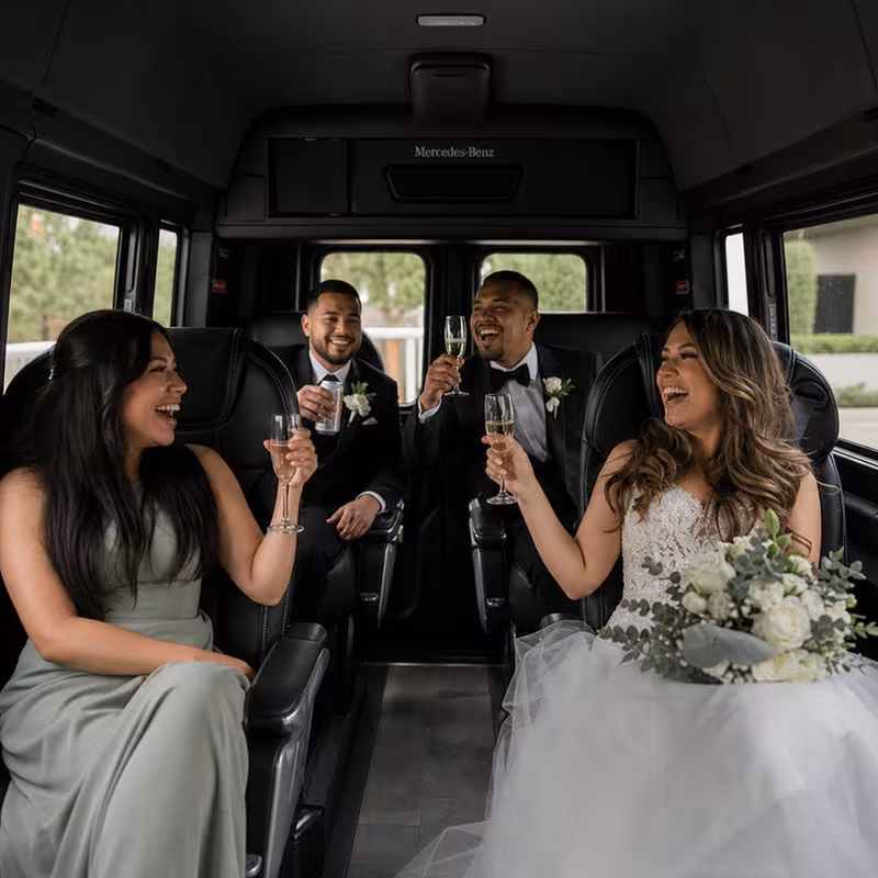 Black Mercedes Sprinter van staged for an Augusta Wedding Transportation group